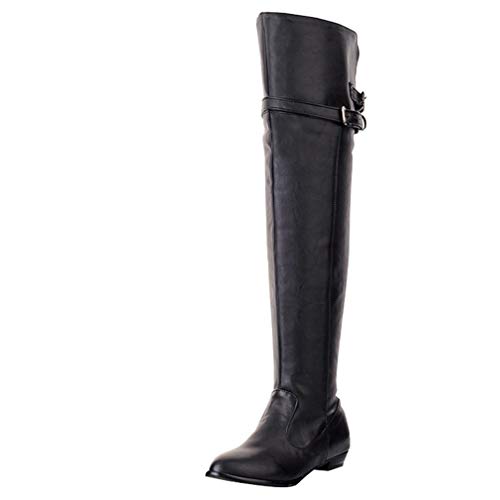 Birdsight Damen Flache Overknee Stiefel mit Reißverschluss und Schnallen Langschaft Stiefel Gefüttert 2cm Absatz Winter Schuhe (Schwarz,44) von Birdsight