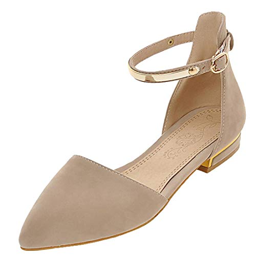 Birdsight Damen Flache Spitze Pumps mit Riemchen 2cm Absatz Ankle Strap Schuhe (Beige, 40) von Birdsight