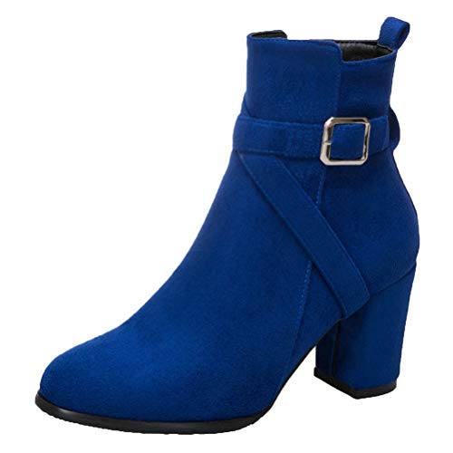 Birdsight Damen High Heels Ankle Boots Blockabsatz Stiefeletten mit Reißverschluss und Schnalle Winter Kurzschaft Stiefel (Königsblau,36) von Birdsight