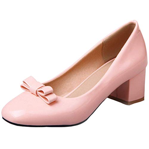 Birdsight Damen Lackleder Pumps mit Blockabsatz und Schleife 5cm Absatz Geschlossen Schuhe (Rosa, 41) von Birdsight