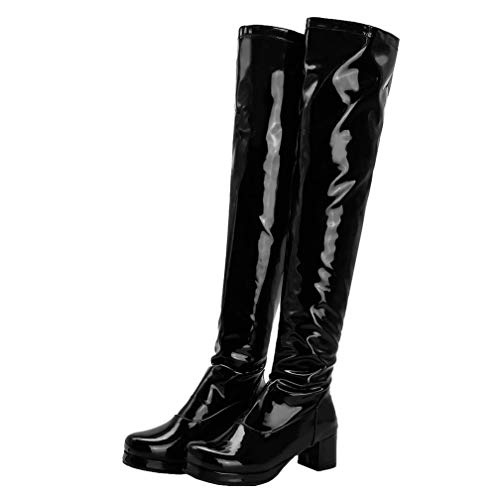 Birdsight Damen Lackstiefel Overknee Stiefel mit Blockabsatz und Plateau Thigh High Boots Reißverschluss Langschaftstiefel Winter Schuhe (Schwarz, 36) von Birdsight