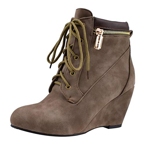 Birdsight Damen Wedges Ankle Boots High Heels schnürung Stiefeletten mit Keilabsatz und Reißverschluss Herbst Winter Stiefel (Braun,46) von Birdsight