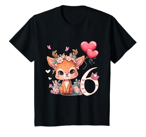 Kinder Geburtstag 6 Jahre Baby Hirsch Rehkitz Kind Bambino – für Mädchen T-Shirt Kinder Geburtstag 6 Jahre Baby Hirsch Rehkitz Kind Bambino – für Mädchen T-Shirt von Birthday Dress Decoration Baby Deer Girl Balloons