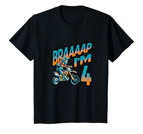 Kinder Motocross-Bike Braaaap Ich bin 4 Jahre alt, 4. Geburtstag, Junge T-Shirt von Birthday Party Apparel For Kids