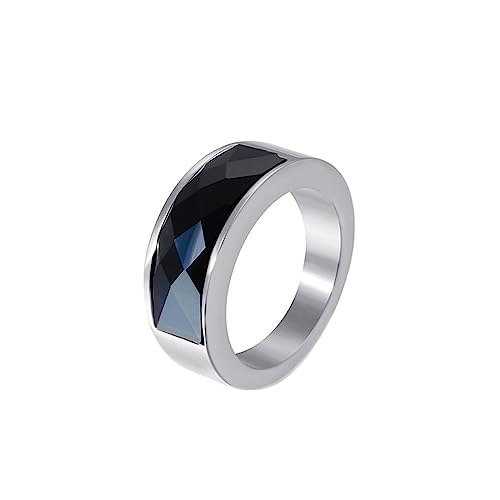 Bihsilin Frauen Ringe Edelstahl, Verlobungsringe mit Schwarz Kristall Bandring Ring Damen Personalisiert Silber Gr.54 (17.2) von Bishilin