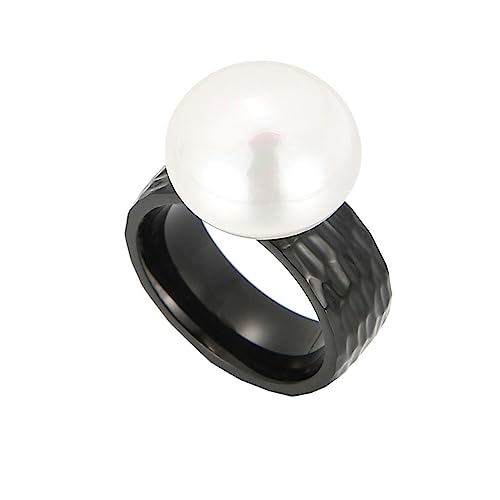 Bihsilin Ringe Damen Edelstahl, Ring Personalisiert 8MM Solitär mit Perle Hochzeit Ringe Frauen Nickelfrei Schwarz Größe 52 (16.6) von Bishilin