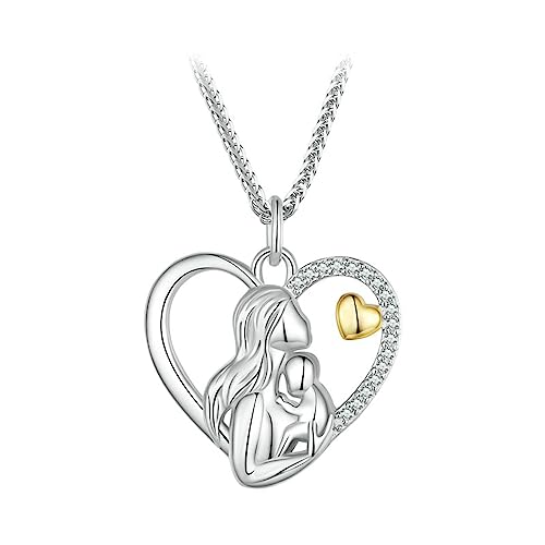 Bishilin Damen Halskette Personalisiert, Kette Silber 925 mit Anhänger Doppelte Herzen mit Zirkonia Halskette Silber 55CM Charm für Frauen von Bishilin