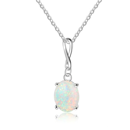 Bishilin Damen Halskette Silber 925 Personalisiert, Kette Anhänger Infinity mit Oval Opal Halskette 45CM Charm für Frauen von Bishilin