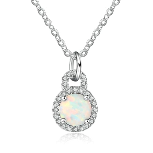 Bishilin Damen Halskette Silber 925 Personalisiert, Kette Anhänger Schloss mit Opal und Zirkonia Halskette 45CM Charm für Frauen von Bishilin