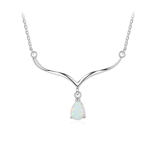 Bishilin Damen Kette Silber 925, Halskette Charms Anhänger Flügel mit Tropfen Opal Kette Personalisiert von Bishilin