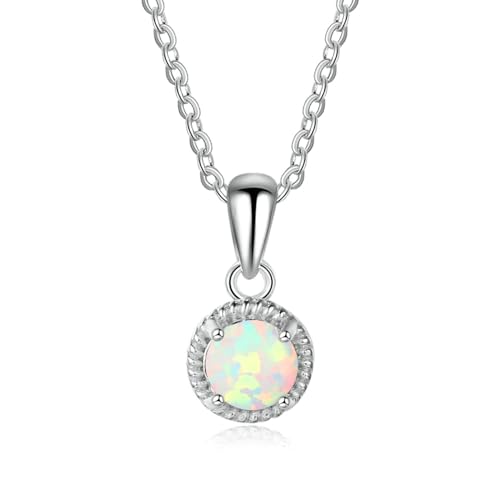 Bishilin Damen Kette Silber 925, Halskette Charms Anhänger Rund mit Opal Kette Personalisiert 45CM von Bishilin