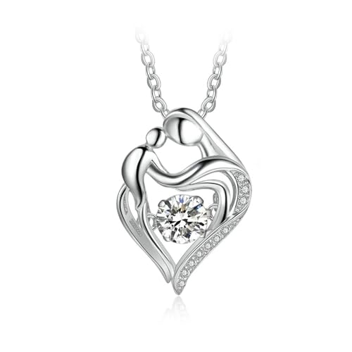 Bishilin Damen Kette Silber 925 Personalisiert, Halskette Anhänger Mom Herz mit Zirkonia Kett Silber 45CM für Charms von Bishilin