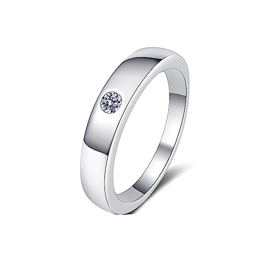 Bishilin Damen Ringe Silber 925 mit Stein, Verlobungsring Solitär mit 0.1ct Moissanit Bandring Eheringe Nickelfre Hochzeit Ring Damen Größe 56 von Bishilin