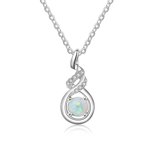 Bishilin Halskette Damen Silber 925, Kette 45CM Charms Anhänger Infinity Tropfen mit Opal und Zirkonia Halskette Personalisiert für Frauen von Bishilin