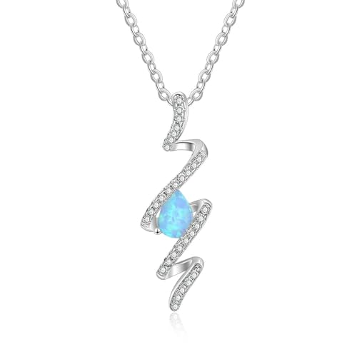 Bishilin Halskette Personalisiert Damen, Kette Silber 925 Charms Anhänger Wellen mit Blau Opal Halskette Personalisiert 45CM von Bishilin