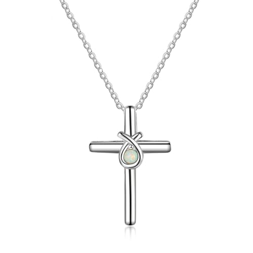 Bishilin Halskette Silber 925 45CM, Kette Damen Charms Anhänger Kreuz mit Unendlichkeit und Opal Halskette Personalisiert für Frauen von Bishilin