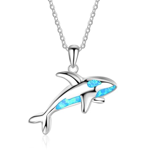 Bishilin Halskette Silber 925 Damen 45CM, Kette Charms Anhänger Delfin mit Blau Opal Halskette Personalisiert für Frauen von Bishilin