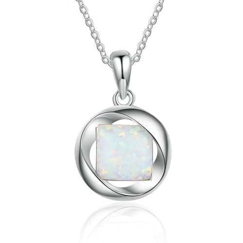 Bishilin Halskette für Frauen, Damen Kette Silber 925 mit Quadrat Opal Anhänger Halskette Personalisiert Charm 45CM von Bishilin