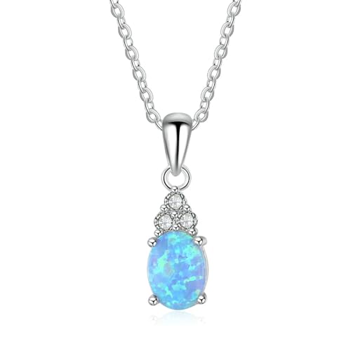 Bishilin Kette Damen Silber 925, Halskette Charms Anhänger Kleeblatt mit Blau Opal Kette 45CM Personalisiert für Frauen von Bishilin