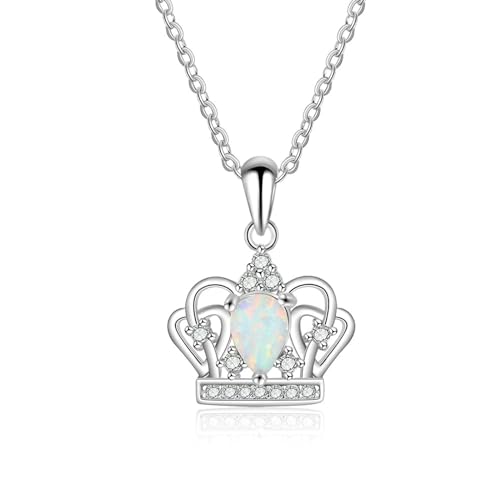 Bishilin Kette Damen Silber 925 Personalisiert, Halskette Charms Anhänger Krone mit Tropfen Opal und Zirkonia Kett Silber 45CM für Charms von Bishilin