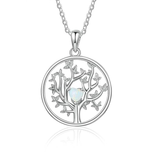 Bishilin Kette Damen Silber 925 Personalisiert, Halskette Charms Anhänger Lebensbaum mit Opal Kett Silber 50CM für Charms von Bishilin