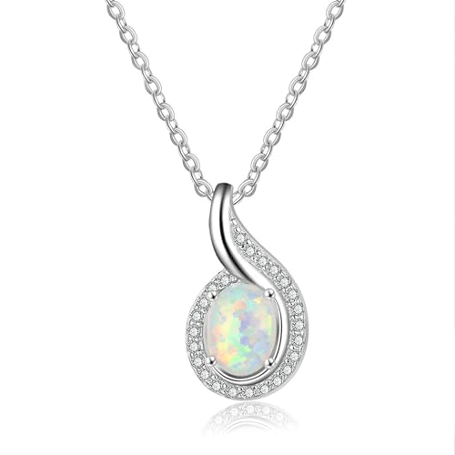 Bishilin Kette Silber 925 Frauen, Halskette 45CM Damen Charms Anhänger Tropfen mit Blau Opal und Zirkonia Kette Damen Personalisiert von Bishilin