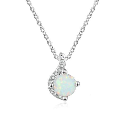 Bishilin Kette Silber 925 Frauen, Halskette 45CM Damen Charms Anhänger mit Opal und Zirkonia Kette Damen Personalisiert von Bishilin