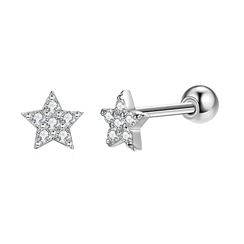 Bishilin Ohrringe Silber 925, Ohrstecker Mädchen Pentagram mit Zirkonia Ohrringe Nickelfrei für Mädchen Silber von Bishilin