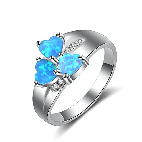 Bishilin Ring 925 Silber Damen, Eheringe Herz Blau Opal und Zirkonia Trauringe Verlobungsringe Nickelfrei für Frauen Gr.60 (19.1) von Bishilin