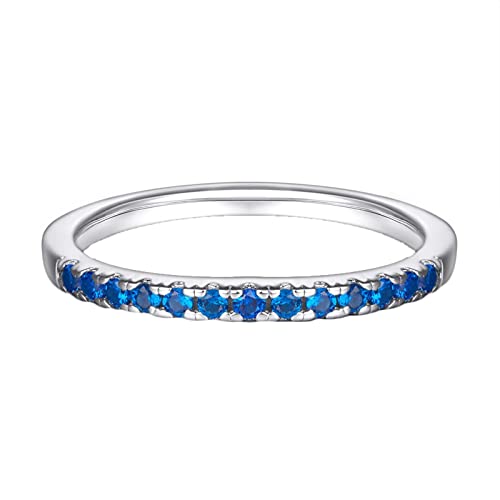 Bishilin Ring 925 Sterling Silber mit Stein, Schmal Ringe mit Blau Zirkonia Hochzeit Ring Verlobung Ehering Nickelfrei Größe 60 (19.1) von Bishilin