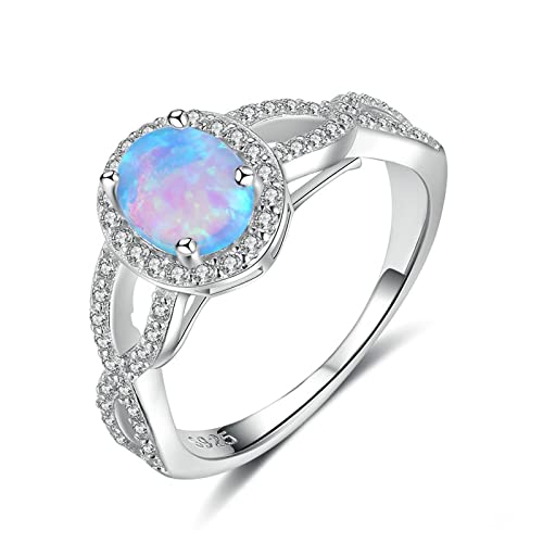 Bishilin Ring Damen Silber 925, Frauen Ringe Infinity mit Ova Opal Verlobungsring Nickelfrei Freundschaftsing Silber Gr.52 (16.6) von Bishilin