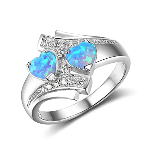 Bishilin Ringe Silber 925 Frauen, Verlobungsring Blau Herz Opal und Zirkonia Eheringe Nickelfrei Hochzeit Ringe Silber Gr.57 (18.1) von Bishilin