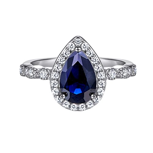 Bishilin Silber 925 Ring Damen Verlobung, Solitär Ring mit Tropfen Blau Zirkonia Ehering Nickelfrei Hochzeit Ring Silber Größe 54 (17.2) von Bishilin