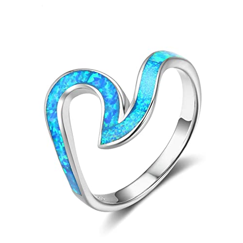 Bishilin Silber Ringe 925 Damen, Hochzeit Ring mit Blau Opal Eheringe Nickelfrei Verlobungsring für Frauen Gr.54 (17.2) von Bishilin