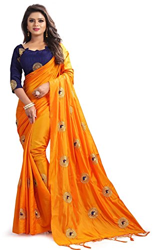 BishtHub Fashion Damen Seide Indische Party Wear Saree mit ungenähter Bluse Stück, Orange/Abendrot im Zickzackmuster (Sunset Chevron), Einheitsgröße von BishtHub Fashion