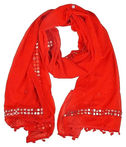 BishtHub Fashion Damen Spiegelarbeit Chiffon Dupatta Schal Für Festliche Und Freizeitkleidung, Rot/Ausflug, einfarbig (Getaway Solids), Medium von BishtHub Fashion