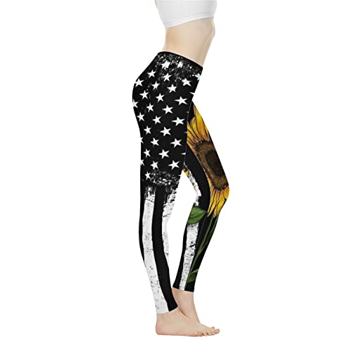 Biyejit Damen-Leggings, Yogahose mit hohem Taillenbund, Workout-Leggings, Amerikanische Flagge Sonnenblume, XXX-Large von Biyejit