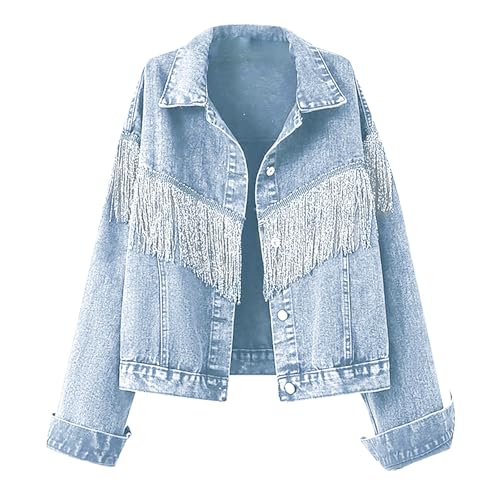 Bkazwe Jeansjacke Damen Oversized Langarm Denim Jacke Vintage Jean Mantel Glitzer Jacke Lässige Quaste Schwarze Jeansjacke für Frauen Mode Jeans Mäntel Strickjacke Streetwear Bkazwe Jeansjacke Damen Oversized Langarm Denim Jacke Vintage Jean Mantel Glitzer Jacke Lässige Quaste Schwarze Jeansjacke für Frauen Mode Jeans Mäntel Strickjacke Streetwear von Bkazwe