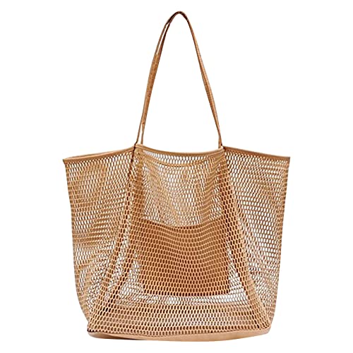 Mesh Strandtasche Groß 37*16*37cm Strandtasche Damen mit Kosmetiktasche Große Reisetasche Strandtasche Faltbare Handtaschen Beach Tote Bag Strandtasche Netz Damen Umhängetasche Damen Moderne Taschen von Bkazwe