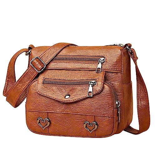 Umhängetasche für Frauen Wasserdichte Messager-Tasche aüsLeder mit Reißverschlusstasche Mittelgroße Umhängetasche Handtaschen Damen Kleine Schultertasche Leichte Tasche Crossbody (Brown, One Size) von Bkazwe