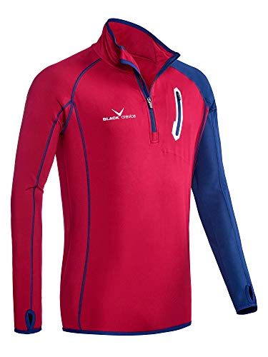 Black Crevice Herren Microfleece Zipper Shirt Second Layer, Blood red/Steel Blue, 3XL von Black Crevice