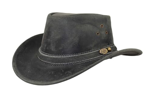 Black Jungle Dayton Lederhut, Westernhut, Australienhut, Cowboyhut (DE/NL/SE/PL, Alphanumerisch, XXL, Schwarz) von Black Jungle