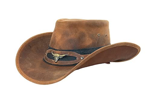 Black Jungle Ontario Outdoor Western Lederhut Australien Cowboy Lederhüte Reiterhut Unisex (as3, Alpha, l, Ocker/Schwarz) von Black Jungle