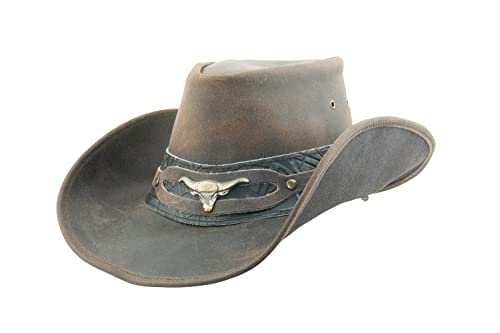 Black Jungle Ontario Outdoor Western Lederhut Australien Cowboy Lederhüte Reiterhut Unisex (as3, Alpha, m, Braun/Schwarz) von Black Jungle