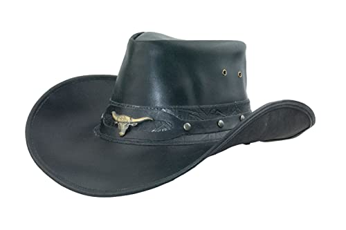 Black Jungle Ontario Outdoor Western Lederhut Australien Cowboy Lederhüte Reiterhut Unisex (as3, Alpha, s, Schwarz) von Black Jungle