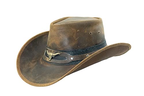 Black Jungle Ontario Outdoor Western Lederhut Australien Cowboy Lederhüte Reiterhut Unisex (as3, Alpha, s, Tan/Schwarz) von Black Jungle