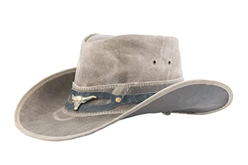 Black Jungle Ontario Outdoor Western Lederhut Australien Cowboy Lederhüte Reiterhut Unisex (as3, Alpha, xx_l, Charcoal) von Black Jungle