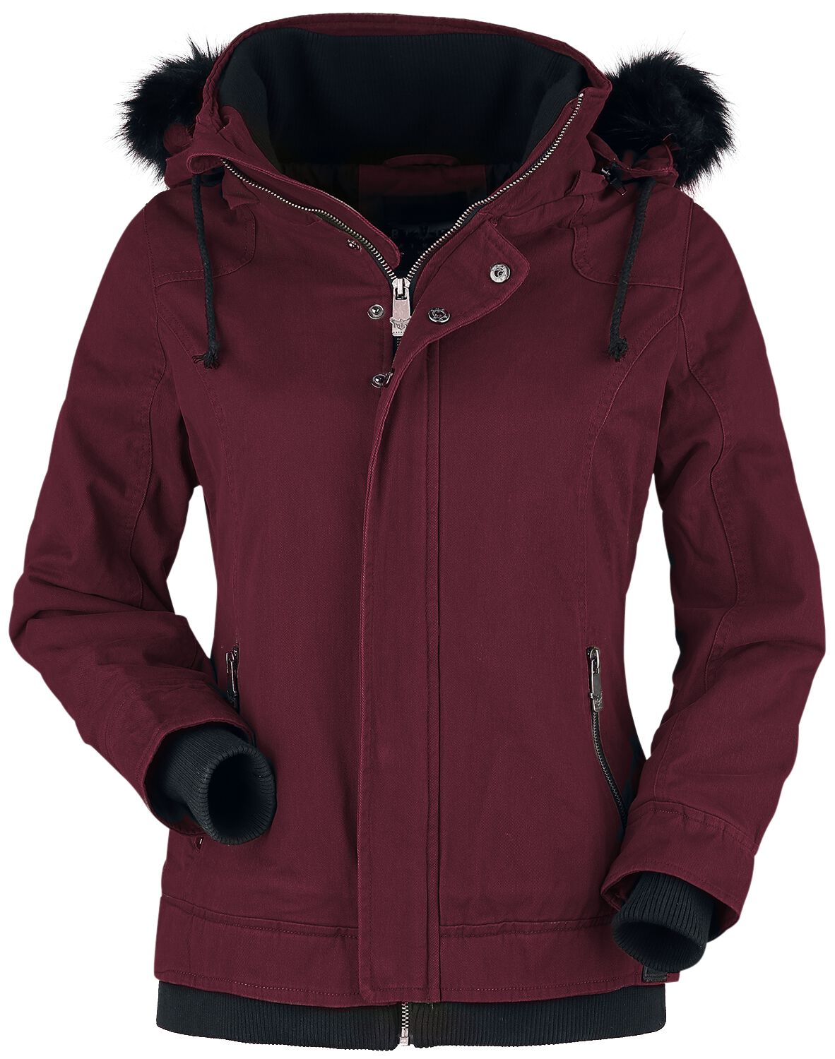 Black Premium by EMP Winterjacke - bordeaux farbene Jacke mit Kunstfellkragen und Kapuze - S bis XXL - für Damen - Größe L - bordeaux/schwarz von Black Premium by EMP