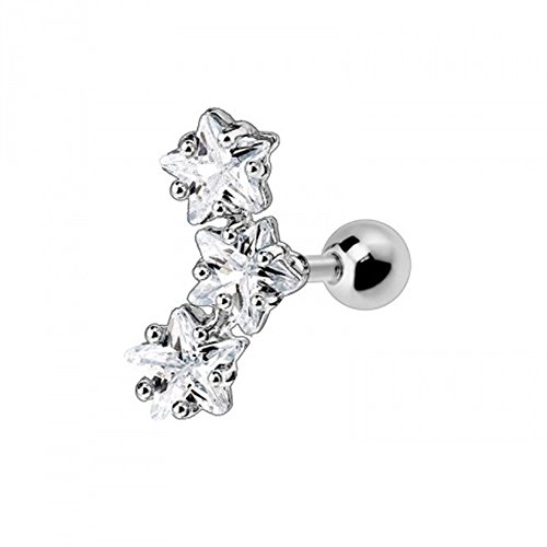 BlackAmazement Tragus Piercing Helix Ohr Stern Star Glitzer Zirkonia CZ Gold Silber Damen (Silber) von BlackAmazement