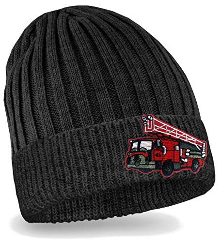 Blackshirt Company Kinder Mütze Feuerwehrauto Strickmütze Beanie Feuerwehr Kappe Farbe Schwarz von Blackshirt Company